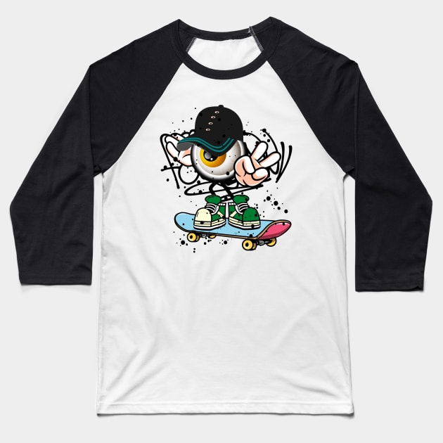 Skateboard Monster Graffiti Street Art Baseball T-Shirt by Mister Graffiti